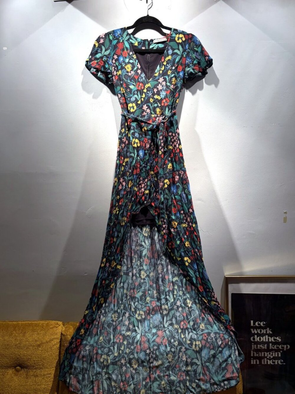 Alice + Olivia Floral Print Wrap High-Low Maxi Dress V-Neck Short Sleeve